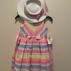 Bonnie Jean Multicolor Striped Dress with Hat